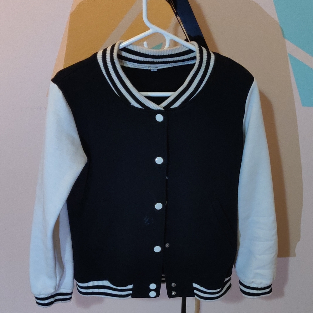 Black and white varsity jacket